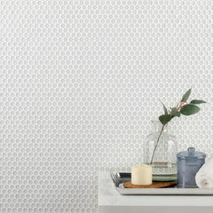 Tenedos HTC333 Shimmer Glossy Penny Round Glass Mosaic Tile 12x12 Sheet for Bathroom Wall, Shower, and Kitchen Backsplash – Sparkling Reflective Finish