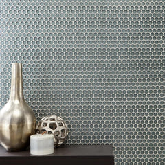 Tenedos HTC333 Shimmer Glossy Penny Round Glass Mosaic Tile 12x12 Sheet for Bathroom Wall, Shower, and Kitchen Backsplash – Sparkling Reflective Finish