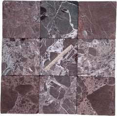 Vintage Burgundy Marble 4x4 Aged Tumbled Tile - Indoor & Outdoor Use (1 Sq.Ft - 9 Pcs)
