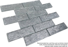 Glitter Silver Decorative Glass Accent Panel – 2x6 Textured Brick Design – 1 Sheet