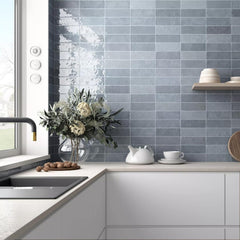 Tenedos HTCFD 2.5x8 Glossy Handmade Look Ceramic Wall Tile – Spanish Zellige Style Subway Tile for Kitchen Backsplash, Bathroom, and Fireplace (1 Box, 38 Pieces, 5.32 Sqft Coverage)