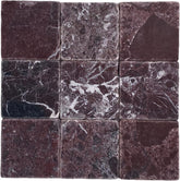 Vintage Burgundy Marble 4x4 Aged Tumbled Tile - Indoor & Outdoor Use (1 Sq.Ft - 9 Pcs)