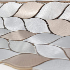 Luxury Silver & Bronze Leaf Metal Mosaic Tile - Aluminum Backsplash for Kitchen & Bathroom Walls (1 Sheet)