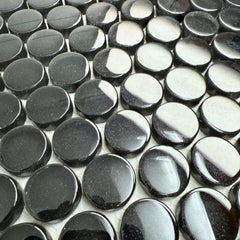 Tenedos HTC333 Shimmer Glossy Penny Round Glass Mosaic Tile 12x12 Sheet for Bathroom Wall, Shower, and Kitchen Backsplash – Sparkling Reflective Finish