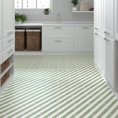 Tenedos Sage Linea 8" x 8" Matte Porcelain Tile for Wall and Floor, Diagonal Stripe Green and White Pattern, Modern Geometric Design, Indoor Outdoor Use