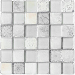Contemporary 2x2 White Square Glass Design for Home Interiors - Kitchen & Bath Accent (1 Sheet)