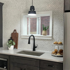 Tenedos HTCRC Bianco Carrara Crossed Basket Weave Marble Interlocking Mosaic Tile | 11 x 12 Inch Mesh-Mounted White Marble | Kitchen Backsplash Bathroom Shower Accent Wall