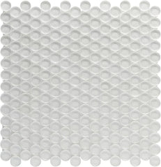 Tenedos HTC333 Shimmer Glossy Penny Round Glass Mosaic Tile 12x12 Sheet for Bathroom Wall, Shower, and Kitchen Backsplash – Sparkling Reflective Finish