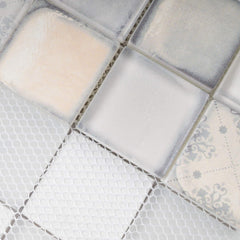 Contemporary 2x2 White Square Glass Design for Home Interiors - Kitchen & Bath Accent (1 Sheet)