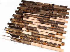 Brown Metallic Glass & Steel Designer Mosaic Tile - Premium Accent Sheet