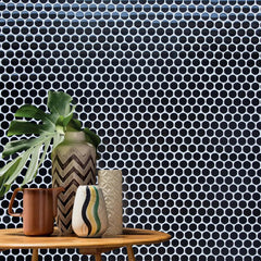 Tenedos HTC333 Shimmer Glossy Penny Round Glass Mosaic Tile 12x12 Sheet for Bathroom Wall, Shower, and Kitchen Backsplash – Sparkling Reflective Finish