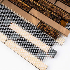 Brown Metallic Glass & Steel Designer Mosaic Tile - Premium Accent Sheet