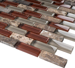 TBCDG-06 Burgundy Mix Gray Brick Glass Mosaic Wall Tile