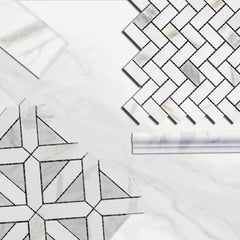 Calacatta Gold Italian Marble with Carrara White Triangles Geometrica Mosaic Tile Polished (Glossy)