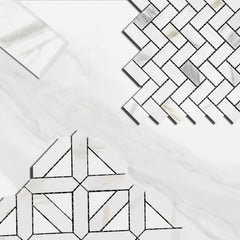 Calacatta Gold Italian Marble with Bianco Dolomite Triangles Geometrica Mosaic Tile Honed (Matte)