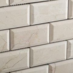 Tenedos Crema Marfil 2x4 Beveled Polished/Honed Brick Mosaic Tile- 1 piece