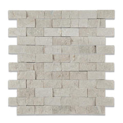 Tenedos Crema Marfil 1x2 Split Faced Brick Mosaic Tile- 1 piece