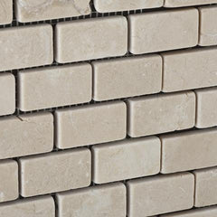 Tenedos Crema Marfil 1x2 Tumbled Brick Mosaic Tile- 1 piece