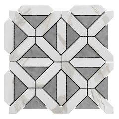 Calacatta Gold Italian Marble with Bardiglio Gray Triangles Geometrica Mosaic Tile Polished(Glossy)