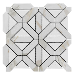 Calacatta Gold Italian Marble with Bianco Dolomite Triangles Geometrica Mosaic Tile Honed (Matte)