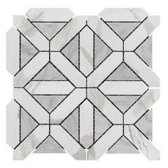 Calacatta Gold Italian Marble with Carrara White Triangles Geometrica Mosaic Tile Polished (Glossy)
