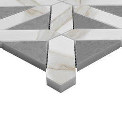 Calacatta Gold Italian Marble with Bardiglio Gray Triangles Geometrica Mosaic Tile Polished(Glossy)