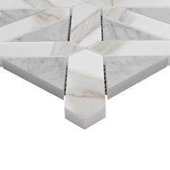Calacatta Gold Italian Marble with Carrara White Triangles Geometrica Mosaic Tile Polished (Glossy)