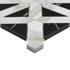Calacatta Gold Italian Marble with Nero Marquina Black Triangles Geometrica Mosaic Tile Polished (Glossy)