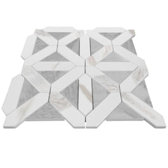 Calacatta Gold Italian Marble with Carrara White Triangles Geometrica Mosaic Tile Polished (Glossy)