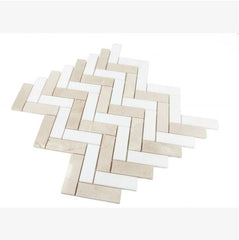 Crema Marfil & Thassos White Marble Herringbone 1X3 Mosaic Polished/Honed 1 piece
