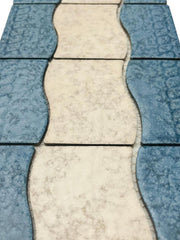 Tenedos Wavy Almond and Blue Matte Porcelain Border Floor and Wall Tile on 6x12 Mesh-Mounted