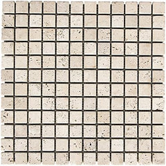 Light, Ivory, White, Chiaro Tumbled Travertine 1 SQFT (1x1 MOSAIC)
