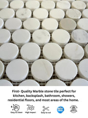 1 inch Calacatta Gold Penny Round Honed Marble Wall Floor Tile Backsplash for Kitchen, Bathroom Shower Spa, Fireplace, Flooring