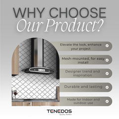 Tenedos Snowy Glossy  Arabesque Porcelain Patterned Look Wall Tile-1 piece