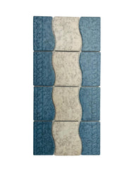 Tenedos Wavy Almond and Blue Matte Porcelain Border Floor and Wall Tile on 6x12 Mesh-Mounted