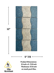 Tenedos Wavy Almond and Blue Matte Porcelain Border Floor and Wall Tile on 6x12 Mesh-Mounted