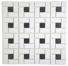 Matte White Porcelain Pinwheel Mosaic Tile with Light Black Dots - Unglazed Floor & Wall Tile for Bathroom (1 Sheet)