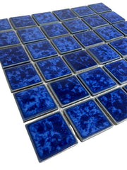 Tenedos Ultramarine Blue with Water Splash Effect Square 2x2 Porcelain Mosaic Floor and Wall Tile, Swimming