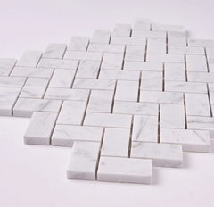 Carrara White Herringbone 1X2 Mosaic HONED HTC 1 piece