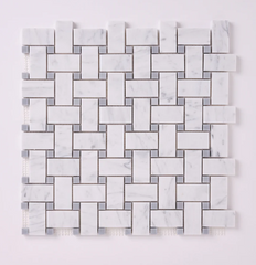 Carrara White Basketweave with Blue Marble Polished 1 piece