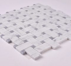 Carrara White Basketweave with Blue Marble Polished 1 piece