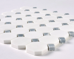Bianco Dolomite Octagon with Gray Dots Mosaic Polished 1 piece