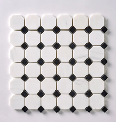 Bianco Dolomite Octagon with Black Dots Mosaic HONED HTC 1 piece