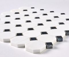 Bianco Dolomite Octagon with Black Dots Mosaic HONED HTC 1 piece