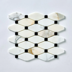 TENEDOS Calacatta Gold & Black Octave Marble Mosaic HONED- 1 piece
