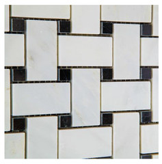 Calacatta Cressa (Asian Statuary) Basketweave with Black Marble Polished HTC-1 sqft
