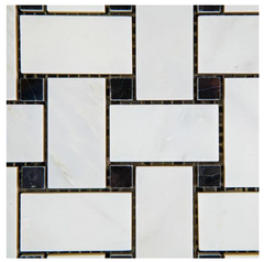 Calacatta Cressa (Asian Statuary) Basketweave with Black Marble Polished HTC-1 sqft