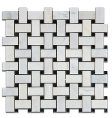 Calacatta Cressa (Asian Statuary) Basketweave with Black Marble Polished HTC-1 sqft
