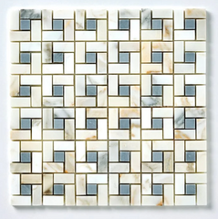 Calacatta Gold & Gray Pinwheel Marble Mosaic Honed