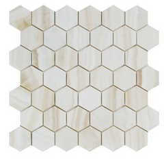 White Onyx Vein Cut 2" Hexagon Polished Mosaic